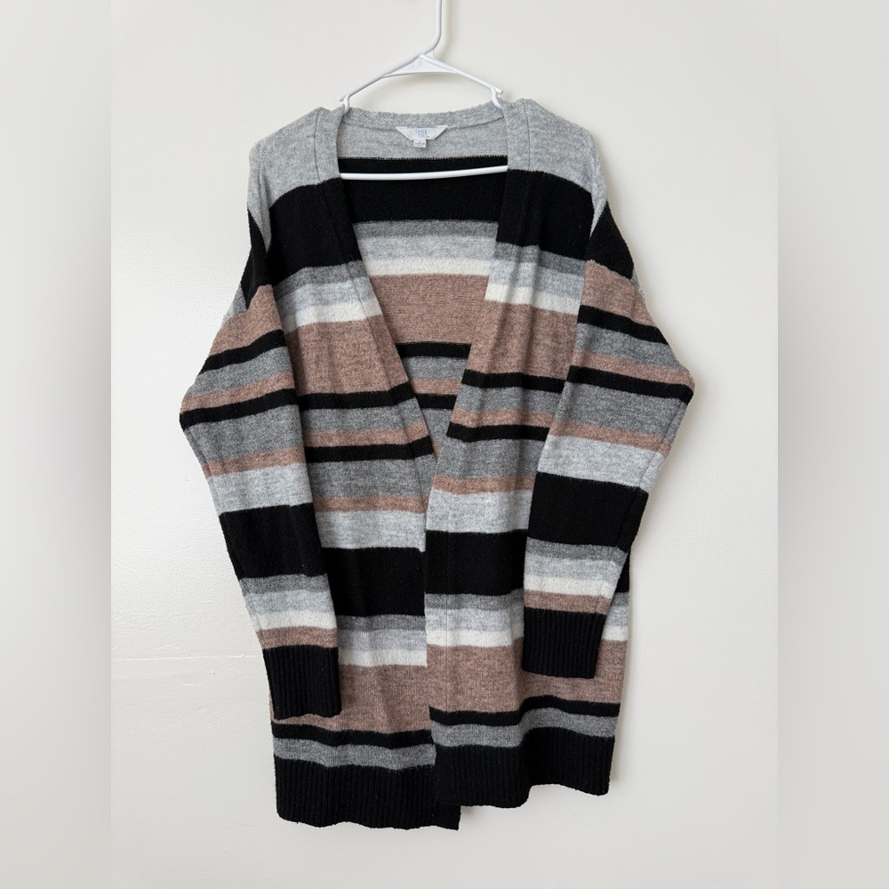 Time and Tru Women's Striped Cardigan - Black, Gray, Brown